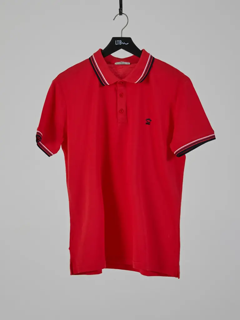 Men solid polo neck pure cotton red T-shirt